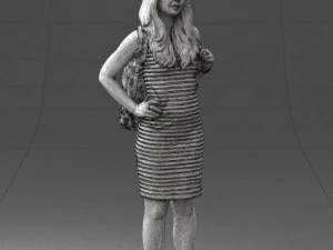 000400 Blonde Woman in Striped Dress with Backpack 3D Model