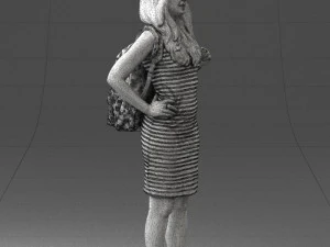 000400 Blonde Woman in Striped Dress with Backpack 3D Model