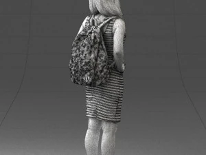 000400 Blonde Woman in Striped Dress with Backpack 3D Model