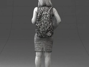 000400 Blonde Woman in Striped Dress with Backpack 3D Model
