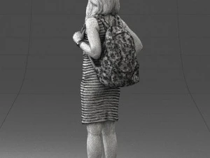 000400 Blonde Woman in Striped Dress with Backpack 3D Model