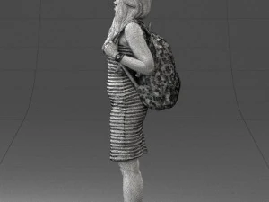 000400 Blonde Woman in Striped Dress with Backpack 3D Model