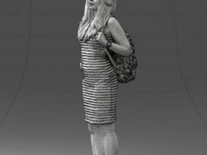 000400 Blonde Woman in Striped Dress with Backpack 3D Model