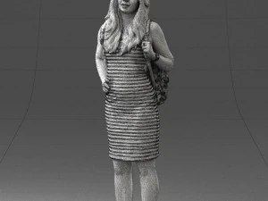 000400 Blonde Woman in Striped Dress with Backpack 3D Model