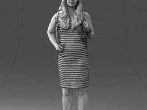 000400 Blonde Woman in Striped Dress with Backpack 3D Model