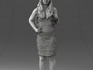 000400 Blonde Woman in Striped Dress with Backpack 3D Model