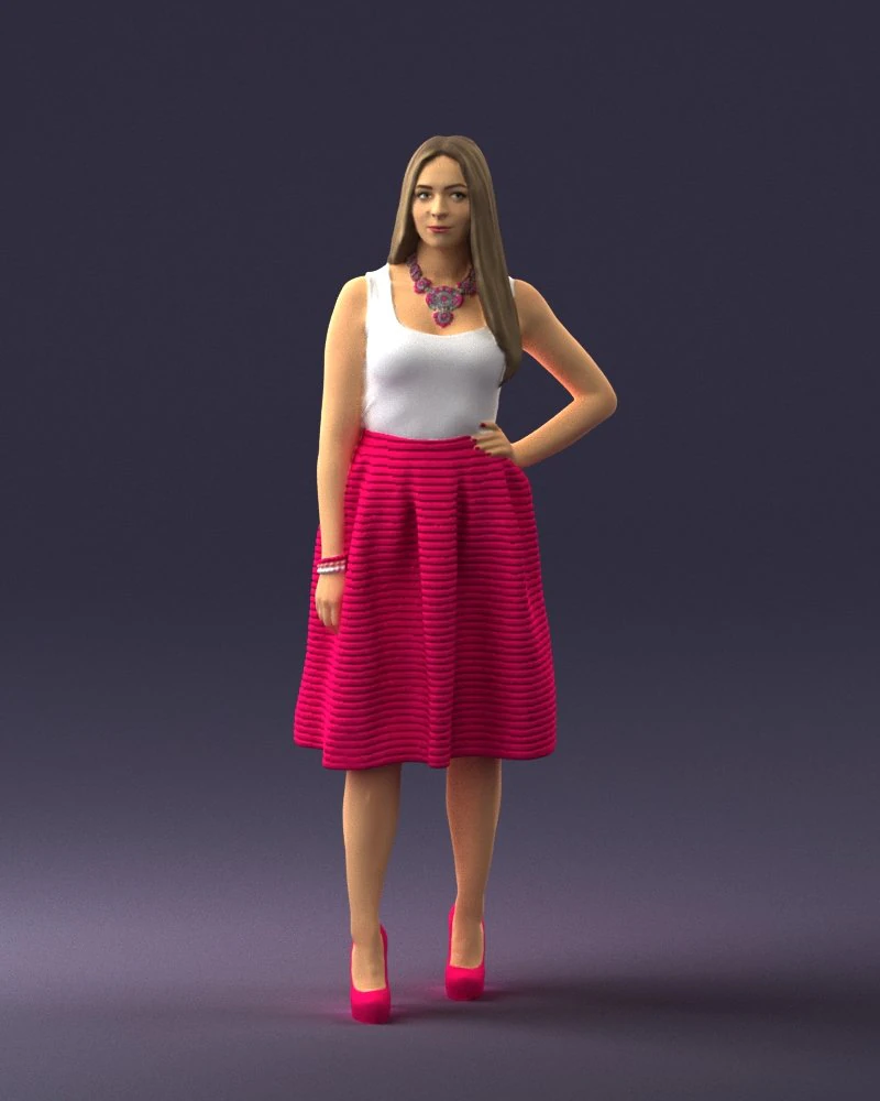 000406 Elegant Woman in Pink Skirt Fashion Pose 3D Model .c4d .max .obj .3ds .fbx .stl .blend 