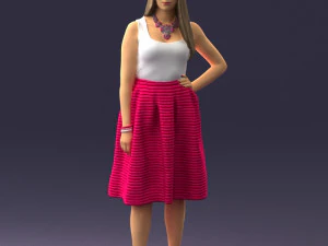 000406 Elegant Woman in Pink Skirt Fashion Pose 3D Model