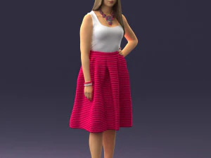 000406 Elegant Woman in Pink Skirt Fashion Pose 3D Model