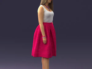 000406 Elegant Woman in Pink Skirt Fashion Pose 3D Model