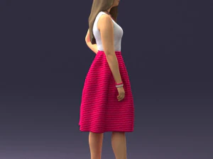 000406 Elegant Woman in Pink Skirt Fashion Pose 3D Model