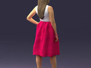 000406 Elegant Woman in Pink Skirt Fashion Pose 3D Model