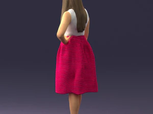 000406 Elegant Woman in Pink Skirt Fashion Pose 3D Model