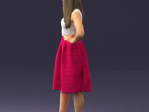 000406 Elegant Woman in Pink Skirt Fashion Pose 3D Model