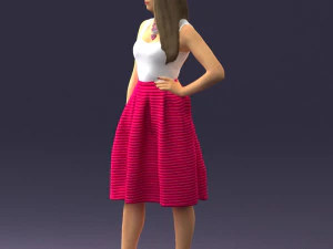 000406 Elegant Woman in Pink Skirt Fashion Pose 3D Model