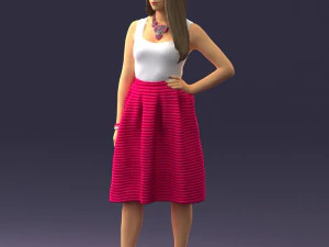 000406 Elegant Woman in Pink Skirt Fashion Pose 3D Model