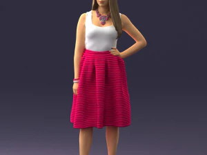 000406 Elegant Woman in Pink Skirt Fashion Pose 3D Model