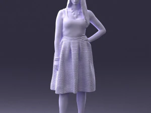 000406 Elegant Woman in Pink Skirt Fashion Pose 3D Model
