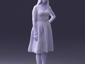 000406 Elegant Woman in Pink Skirt Fashion Pose 3D Model