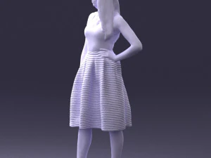 000406 Elegant Woman in Pink Skirt Fashion Pose 3D Model