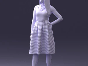 000406 Elegant Woman in Pink Skirt Fashion Pose 3D Model