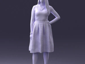 000406 Elegant Woman in Pink Skirt Fashion Pose 3D Model