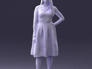 000406 Elegant Woman in Pink Skirt Fashion Pose 3D Model
