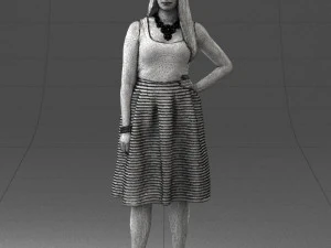 000406 Elegant Woman in Pink Skirt Fashion Pose 3D Model