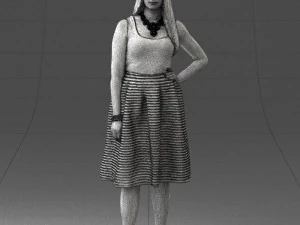000406 Elegant Woman in Pink Skirt Fashion Pose 3D Model