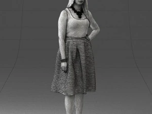 000406 Elegant Woman in Pink Skirt Fashion Pose 3D Model