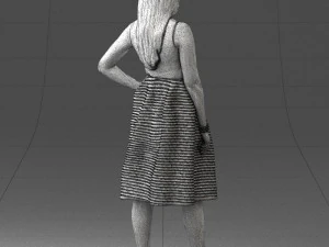 000406 Elegant Woman in Pink Skirt Fashion Pose 3D Model