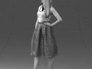 000406 Elegant Woman in Pink Skirt Fashion Pose 3D Model