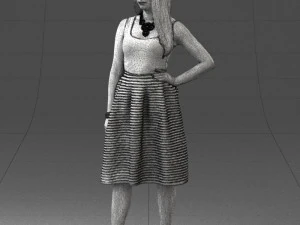 000406 Elegant Woman in Pink Skirt Fashion Pose 3D Model