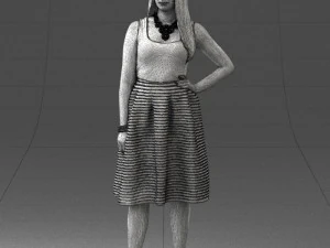 000406 Elegant Woman in Pink Skirt Fashion Pose 3D Model