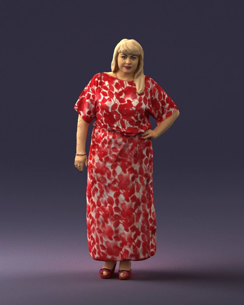 000409 Beauty Confident Woman in Red Floral Dress 3dp 3D Print Model .c4d .max .obj .3ds .fbx .stl .blend 