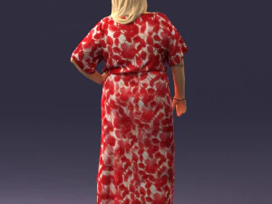 000409 Beauty Confident Woman in Red Floral Dress 3dp 3D Print Model