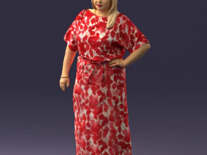 000409 Beauty Confident Woman in Red Floral Dress 3dp 3D Print Model