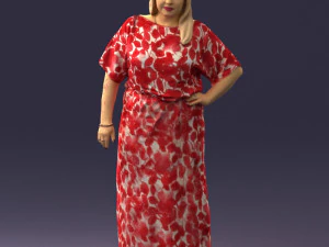 000409 Beauty Confident Woman in Red Floral Dress 3dp 3D Print Model