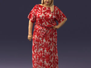 000409 Beauty Confident Woman in Red Floral Dress 3dp 3D Print Model