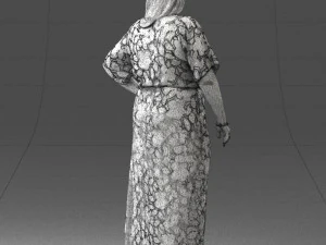 000409 Beauty Confident Woman in Red Floral Dress 3dp 3D Print Model