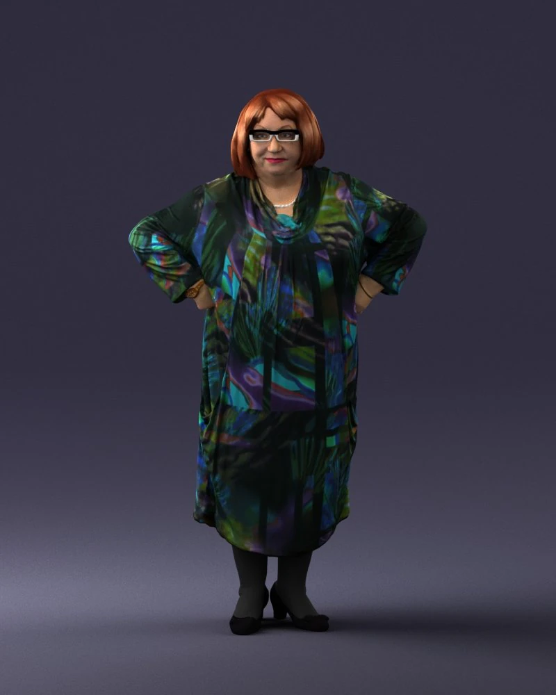 000410 Elderly Woman Character in Pattern Dress 3dp 3D Print Model .c4d .max .obj .3ds .fbx .stl .blend 