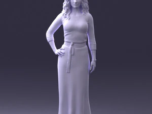000412 Realistic Woman Character Full Body Scan Dress 3D Model