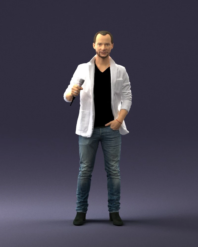 000413 Realistic Male Character Full Body Scan Microphone Pose 3D Model .c4d .max .obj .3ds .fbx .stl .blend 