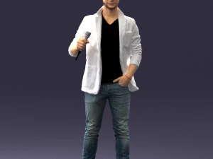 000413 Realistic Male Character Full Body Scan Microphone Pose 3D Model