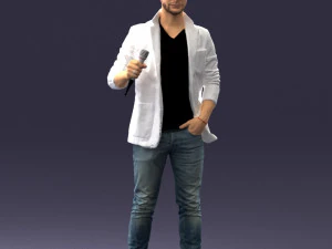 000413 Realistic Male Character Full Body Scan Microphone Pose 3D Model