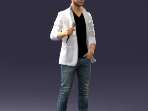 000413 Realistic Male Character Full Body Scan Microphone Pose 3D Model