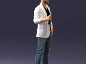 000413 Realistic Male Character Full Body Scan Microphone Pose 3D Model