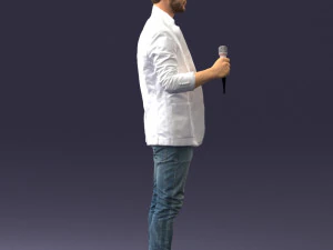 000413 Realistic Male Character Full Body Scan Microphone Pose 3D Model