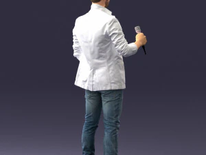 000413 Realistic Male Character Full Body Scan Microphone Pose 3D Model