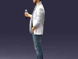 000413 Realistic Male Character Full Body Scan Microphone Pose 3D Model